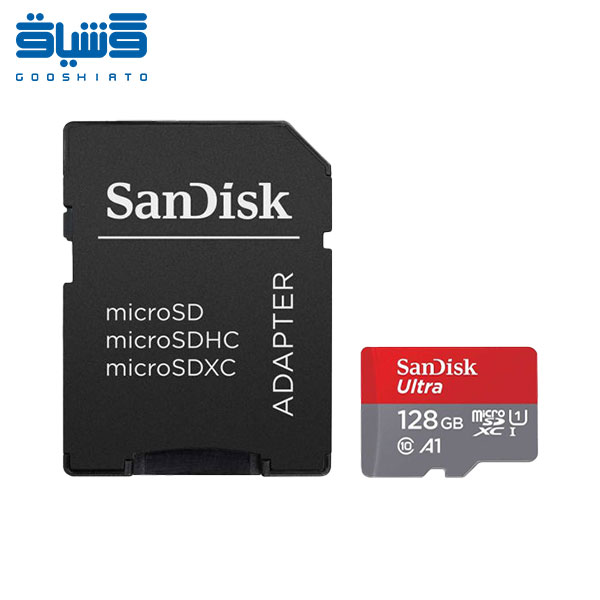 کارت حافظه microSDXC سن دیسک مدل Ultra A1 کلاس 10 استاندارد UHS-I سرعت 100MBps ظرفیت 128 گیگابایت به همراه آداپتور SD