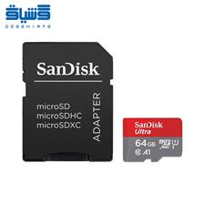 کارت حافظه microSDXC سن دیسک مدل Ultra A1 کلاس 10 استاندارد UHS-I سرعت 100MBps ظرفیت 64 گیگابایت به همراه آداپتور SD-Sandisk Ultra A1 UHS-I Class 10 100MBps microSDXC Card With Adapter 64GB